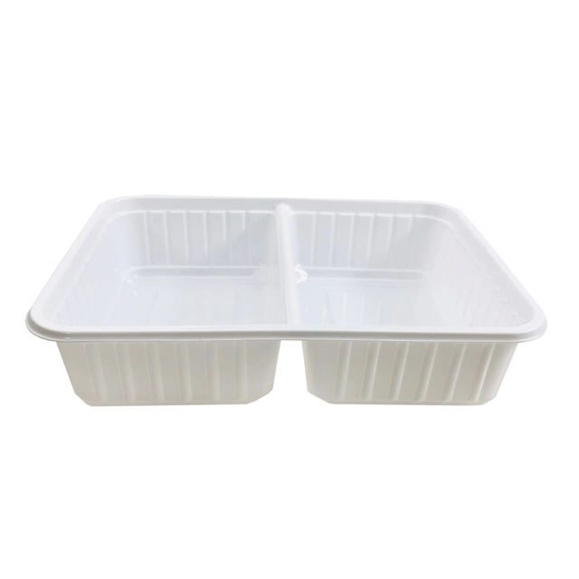 Rectangular plastic tray, stackable