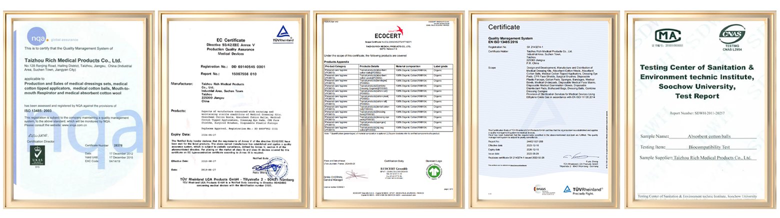 ISO 13485, TÜV Rheinland EC certificate, ECORECT, EN ISO 13485 and Soochow University test report