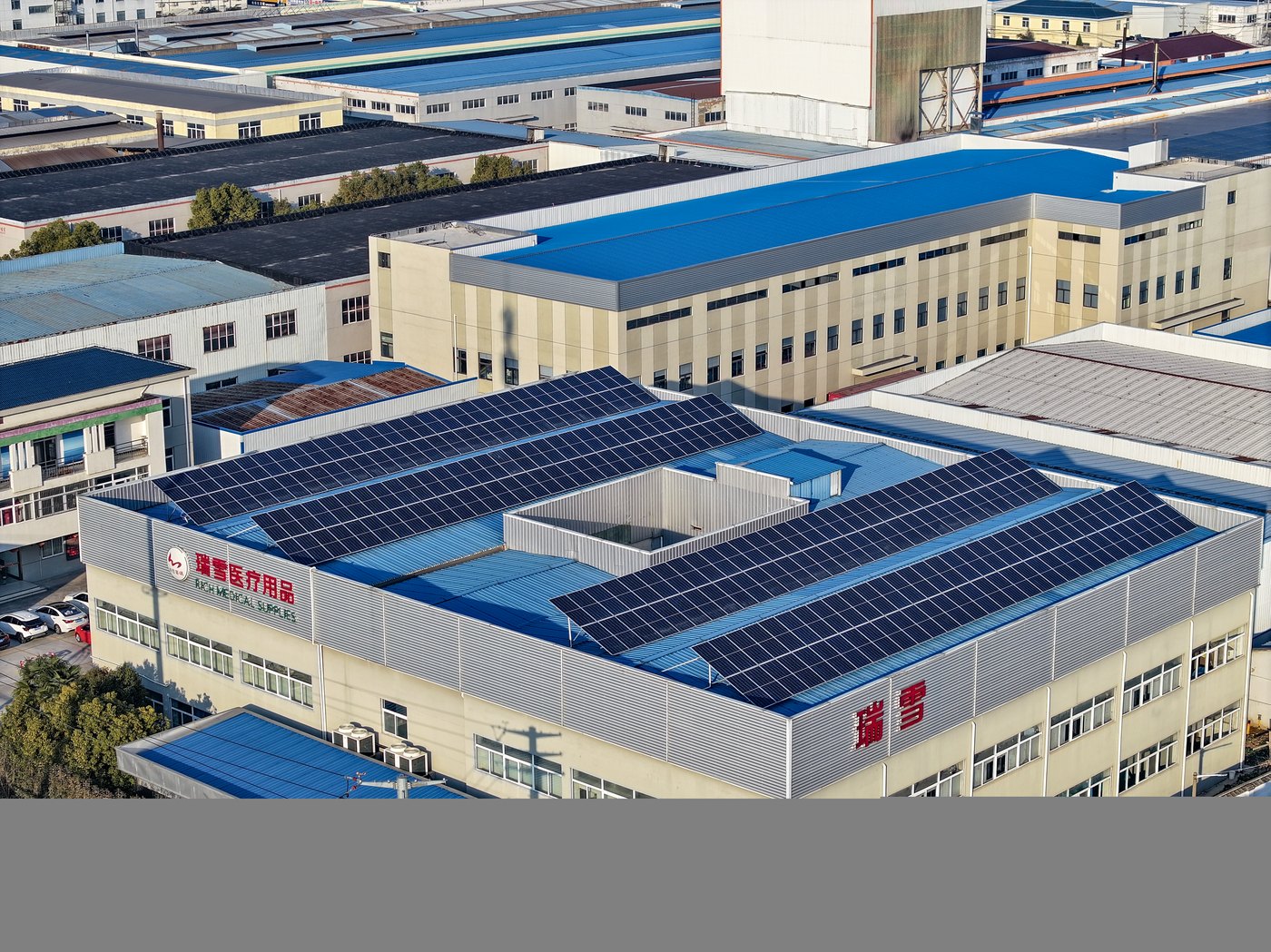 Rich Medical factory in Suchen Town, Taizhou, seen from above
