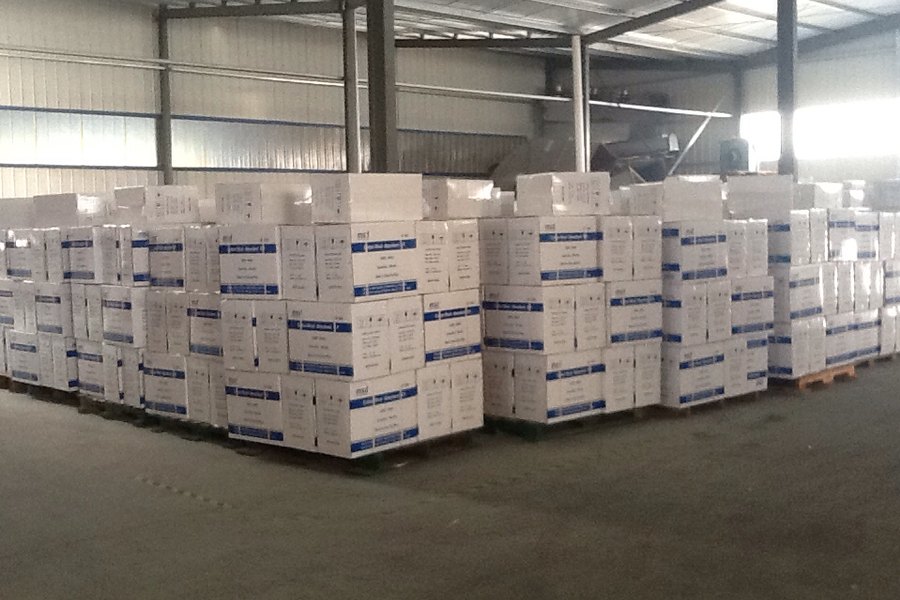 Warehouse aisle with packed export cartons